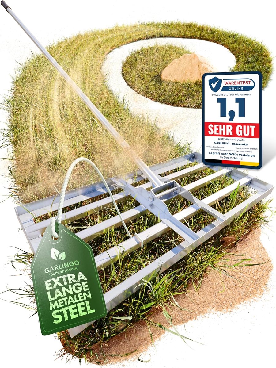 SnelShoppen - Lawn Squeegee 75x35 cm met 1.70 m metalen handvat - Tuinrak voor zandniveau, gazononderhoud, ideaal voor tuin, golfbaan en voor- en acht