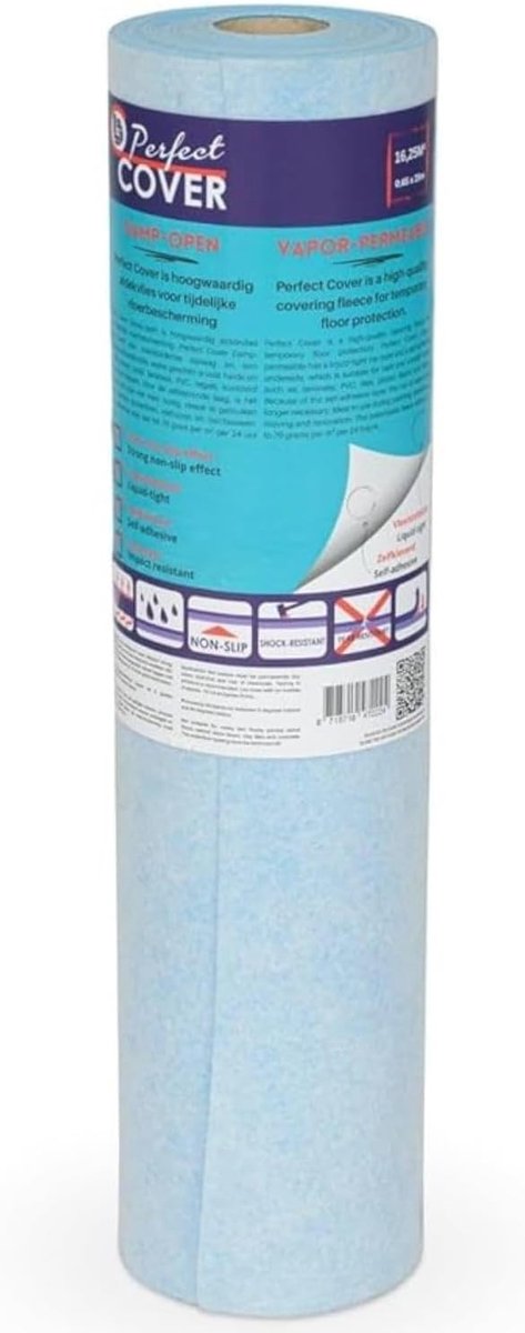 SnelShoppen - Perfect Cover Damp-open Fleece Zelfklevend 65 cm x 25 m - Stucloper voor Vloerbescherming bij Renovatie, Geschikt voor Houten Vloeren en