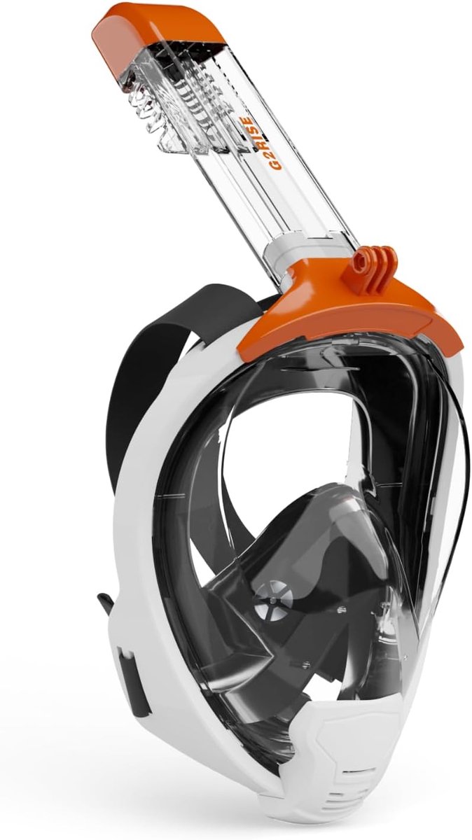 SnelShoppen - Fullface Snorkelmasker Volledig Gezicht met Verwijderbare Camera Houder, CO2 Veilig, Zwart Oranje XL voor Onderwater Avonturen