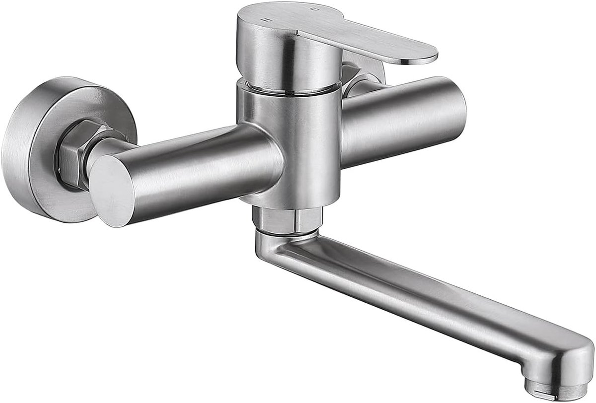 SnelShoppen - Wandmontage Keukenkraan RVS Keukenmengkraan Enkelhandig 360° Draaiende Uitloop Korte 18cm - Modern en Praktisch voor Jouw Keuken