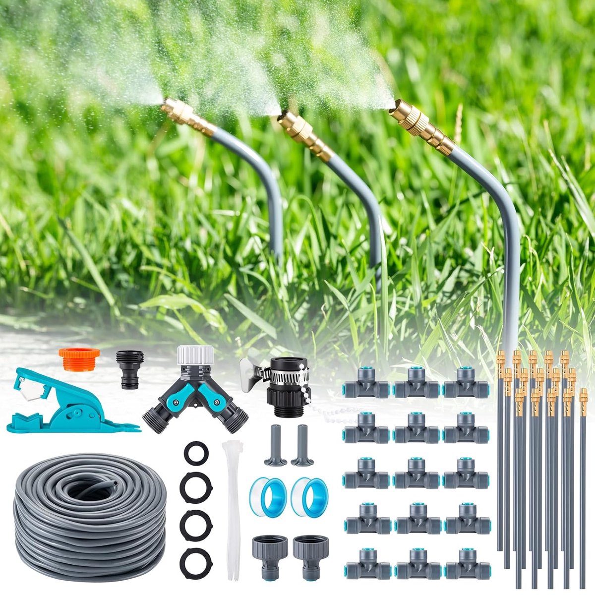 SnelShoppen - 360° Automatisch Tuin Irrigatiesysteem, Druppel Irrigatie met Nauwkeurige Doorstroom Controle, Sprinkler Systeem voor Tuin, Groentetuin,