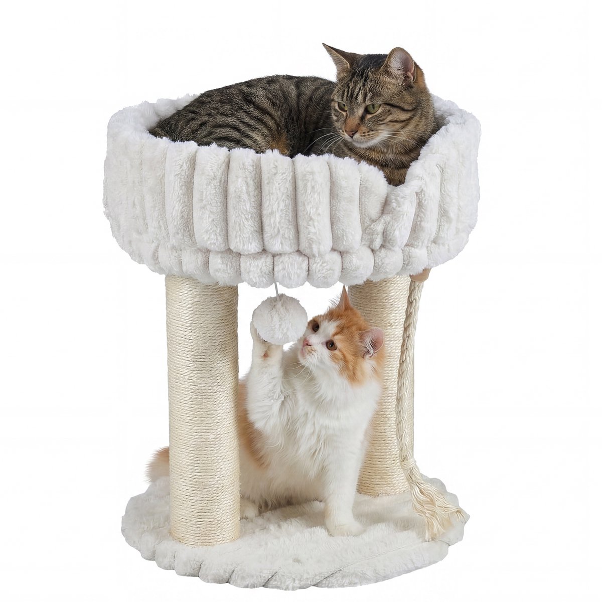 COSTWAY Krabpaal klein, 50,5 cm hoog, kattenboom voor kleine ruimtes (beige) | Klimpaal met ligplatform, sisalstammen, basis, bal en sisaltouw, kattenkrabpaal hout, activiteitenboom, speelboom, katten
