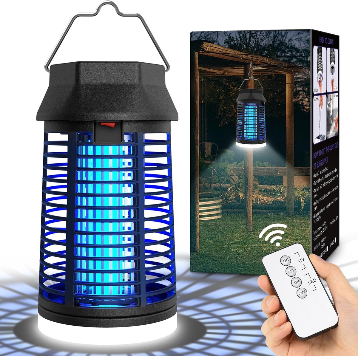 SnelShoppen - Elektrische Insectenverdelger Muggenlamp 15W met Afstandsbediening - 4200V Muggenval en LED-verlichting - Waterdicht IPX4 voor Muggen, M