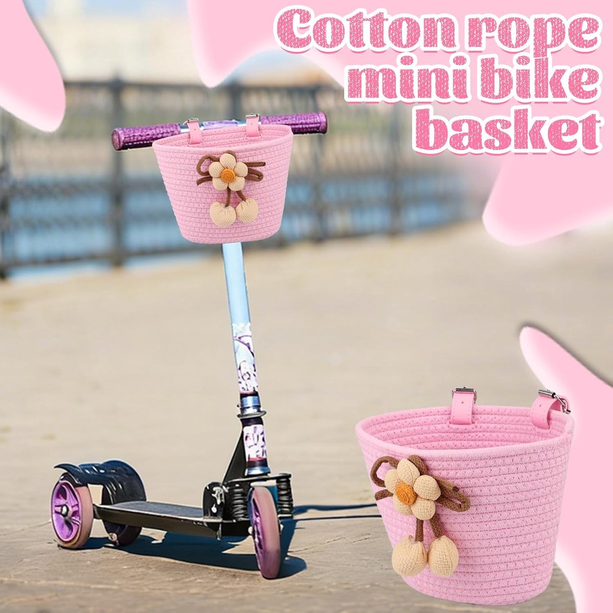 SnelShoppen - Grote Kleine Fietsmand - Kleurrijk Weefsel met Bloemendecoratie - Milieuvriendelijk - Ideaal voor Speelgoed en Accessoires - Kinderfiets