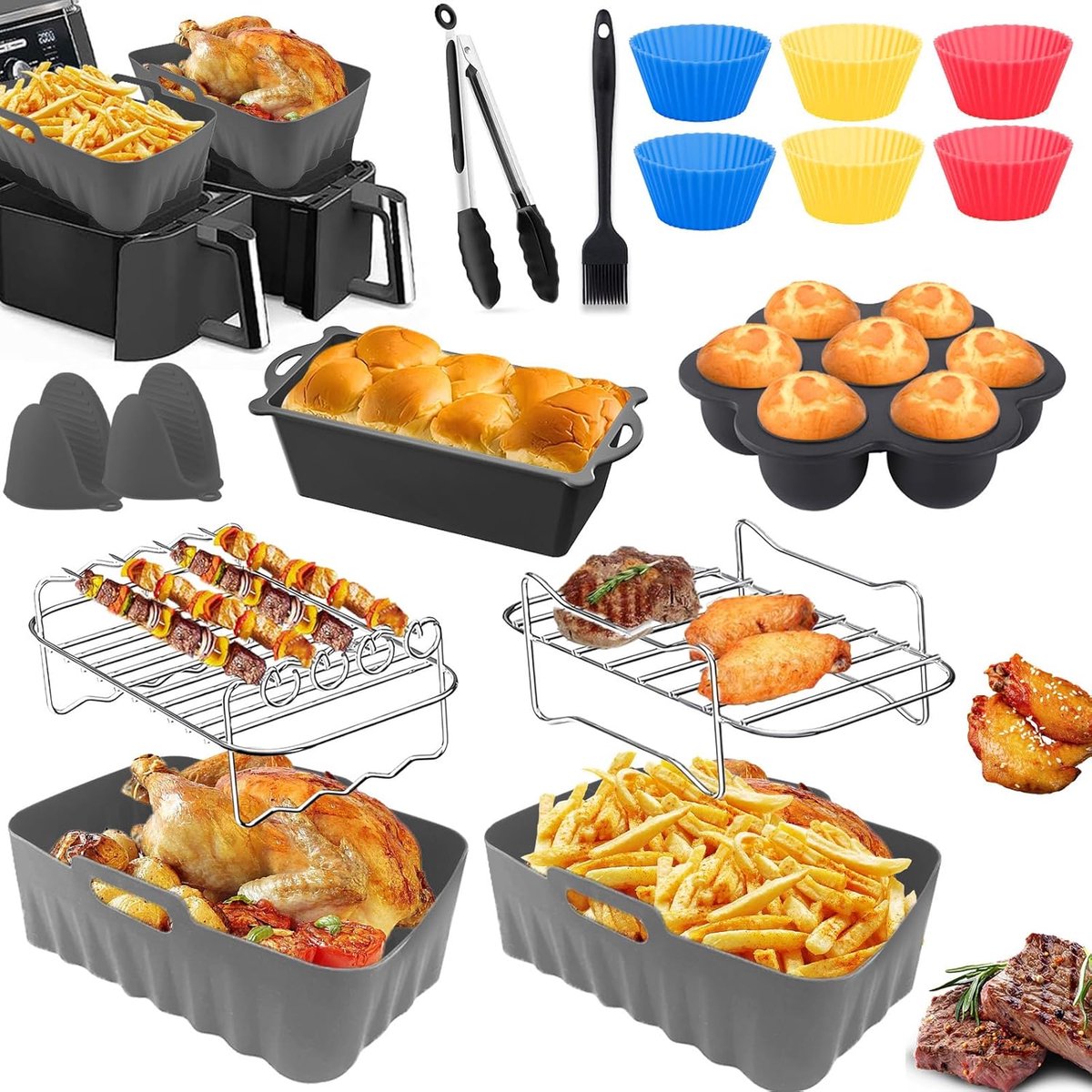 SnelShoppen - Airfryer Accessoires Silicone Vorm voor Ninja Foodi Max Dual Zone Airfryer 7.6L-9.5L, Perfect voor Bakken, Koken en Gezonde Maaltijden i