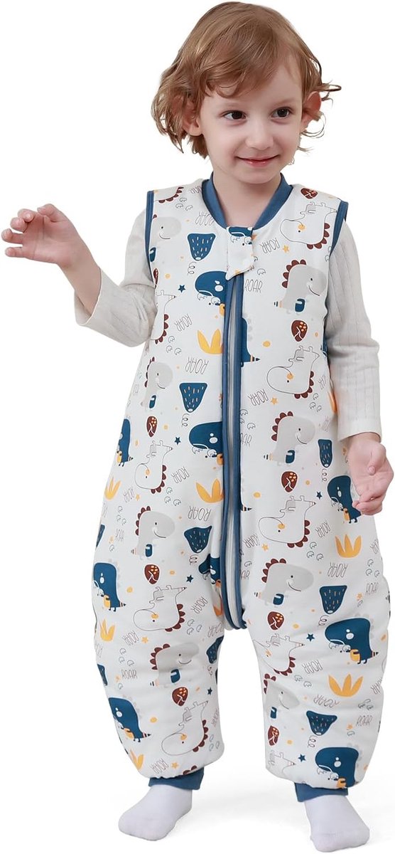 SnelShoppen - Babyslaapzak Winter 2,5 TOG met Voeten - Katoen, Kinderwinterslaapzak voor Jongens en Meisjes, 75-85cm, 6-18 Maanden, Dinosaurus