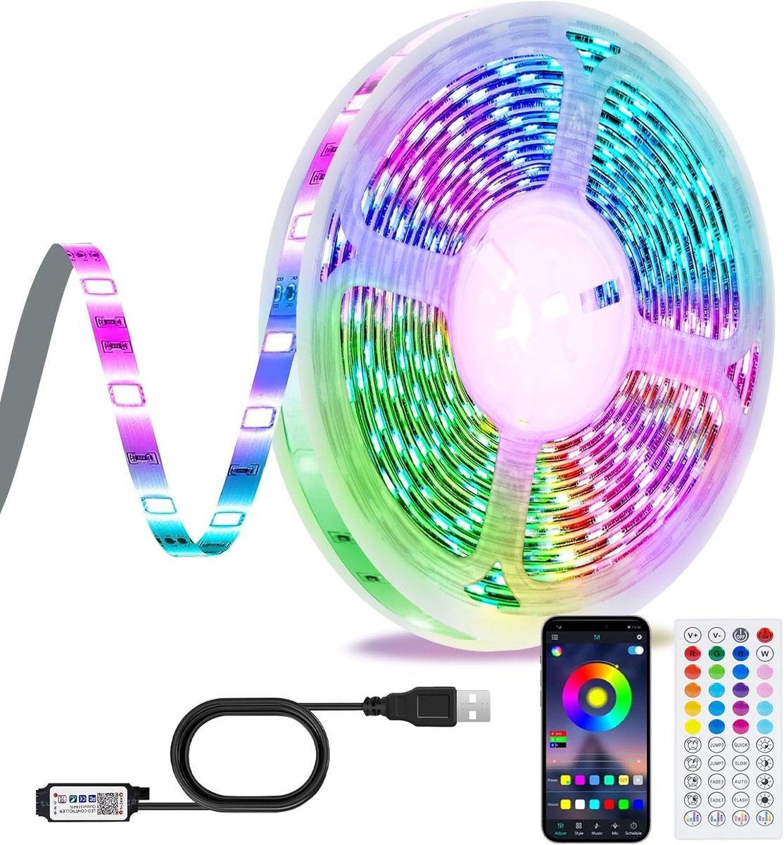SnelShoppen - LED Strip 10m Bluetooth RGB, USB TV Achtergrondverlichting, IR Afstandsbediening, App, Muziek Synchronisatie, Timing Verlichting, Feest
