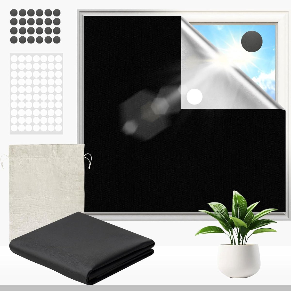 SnelShoppen - Verduisterend Rolgordijn zonder Boren, Magnetisch, 100% Verduistering, Thermische Stof, Zonwering voor Slaapkamer, Woonkamer, Kantoor, C