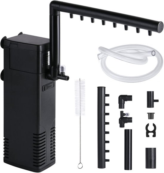 SnelShoppen - Aquariumfilter 22W Instelbaar Binnenfilter voor Aquarium, 1000 L/u Waterpomp, Zuurstofpomp met Borstel voor 250L Zoet- en Zeewater