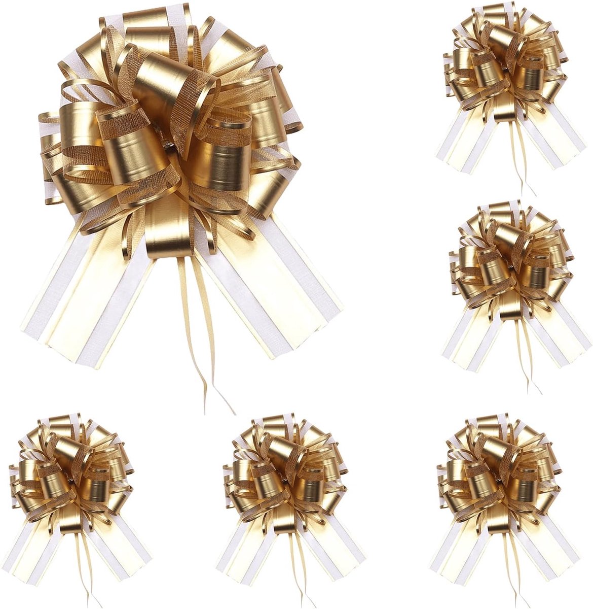 SnelShoppen - 6 Stuks Gouden Cadeaustrikken - Grote Trekstrikken voor Verjaardagen, Bruiloften, Kerstmis, Feestelijke Decoratie - Elegante Inpakstrikk