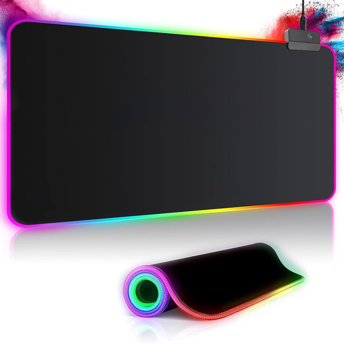 SnelShoppen - Gaming Muismat RGB Mousepad XXL 800x300mm, 14 Verlichtingsmodi, 7 Kleuren, Waterdicht, Antislip, Professionele Gamers, Zwart