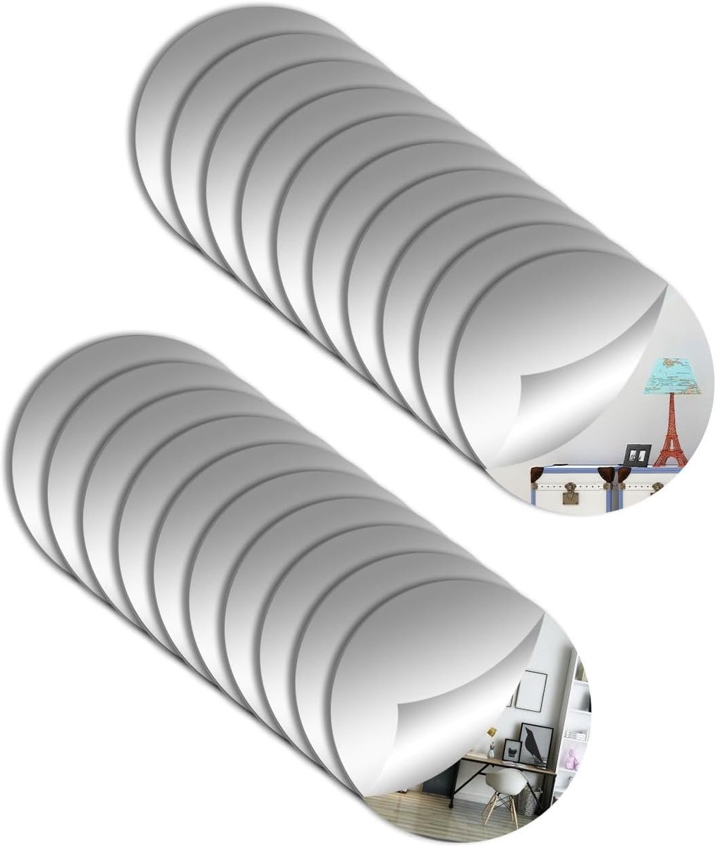SnelShoppen - Ronde Acryl Spiegels - 20 Stuks - Zelfklevend - Kleine Spiegeltegels - Decoratieve Muur Decoratie - 8 cm - Voor Doe-Het-Zelf Projecten