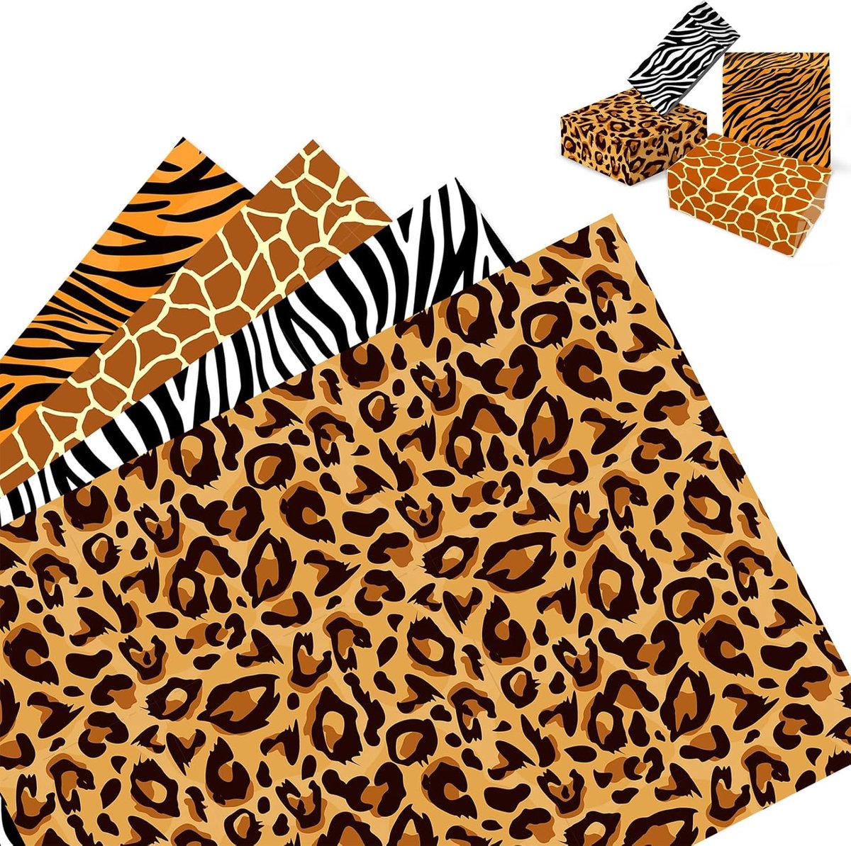 SnelShoppen - Cadeauverpakking Dierenprint met Giraffe, Zebra, Luipaard, Tijger - 12 Vellen Inpakpapier - Wilde Junglefeestdecoraties voor Kinderen -