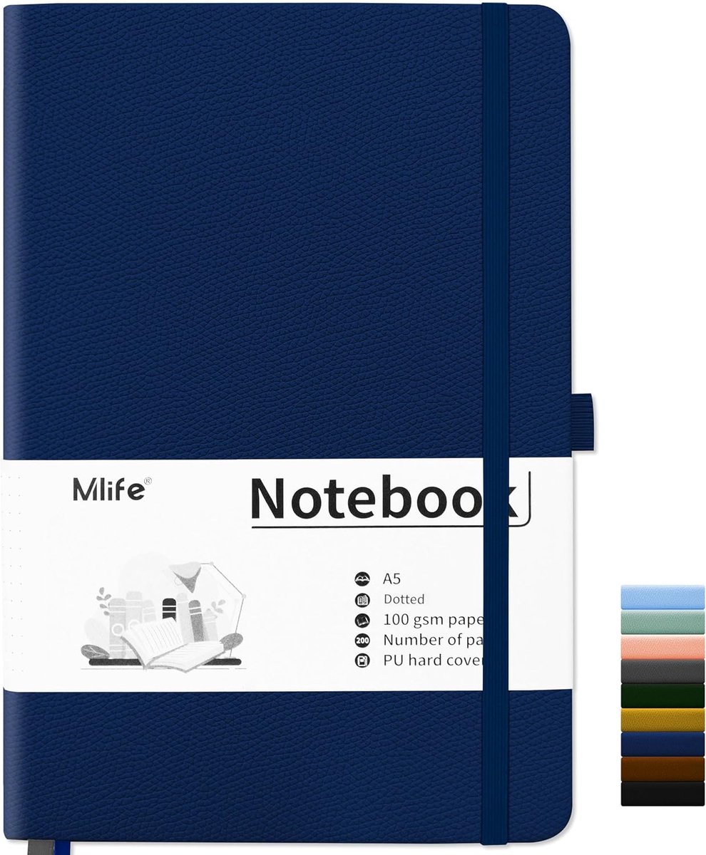 SnelShoppen - A5 Notitieboek Met Stippen - 200 Pagina's 100 Gsm Dik Papier - PU Harde Kaft - Binnenzak - Elastische Band - Ideaal Voor Kantoor, Dagboe