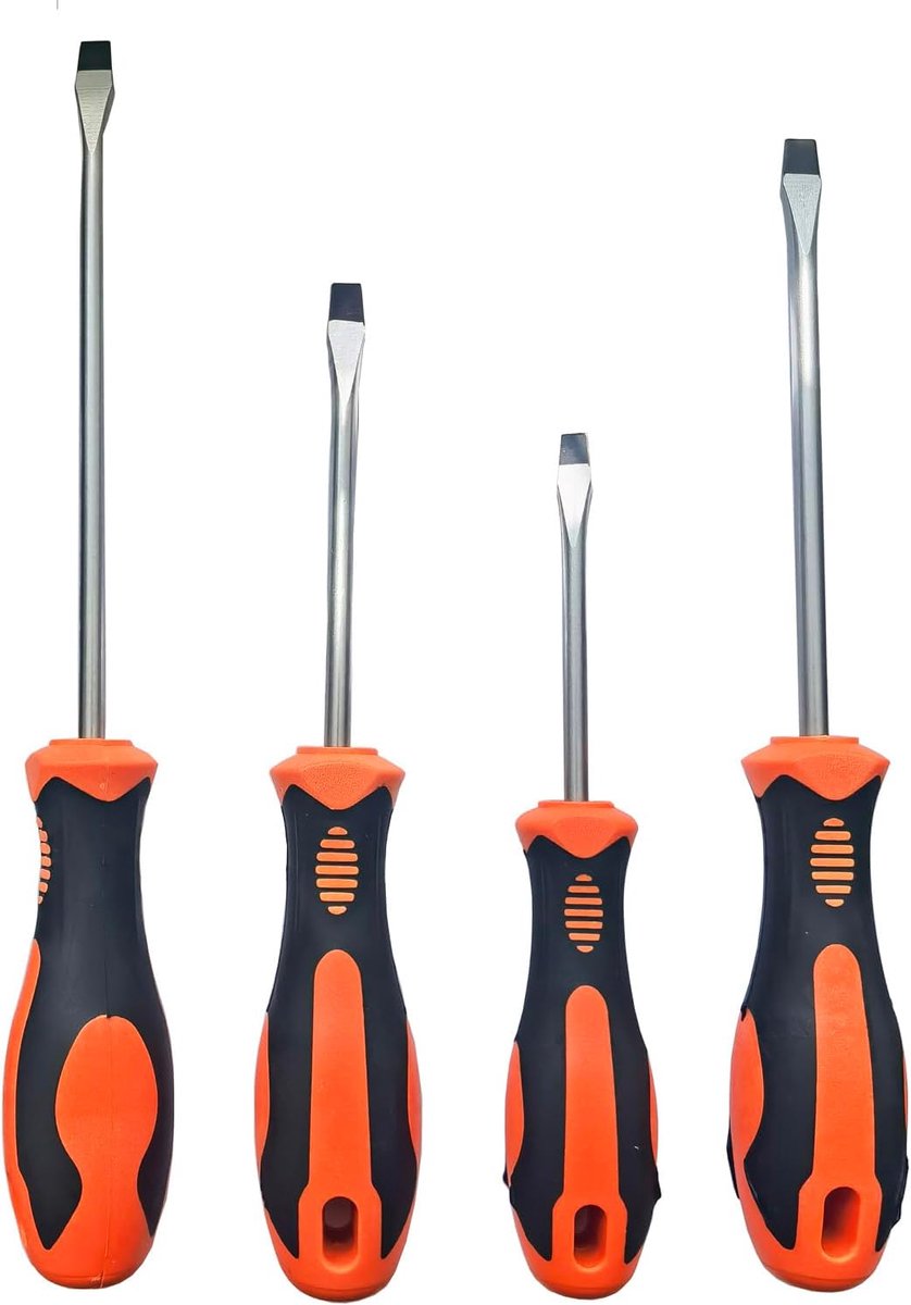 SnelShoppen - Schroevendraaierset Platte Kop met Magnetische Punten - Ergonomische Grip - 4 Maten (5x75mm, 6x100mm, 6x125mm, 6x150mm) - Perfect voor K