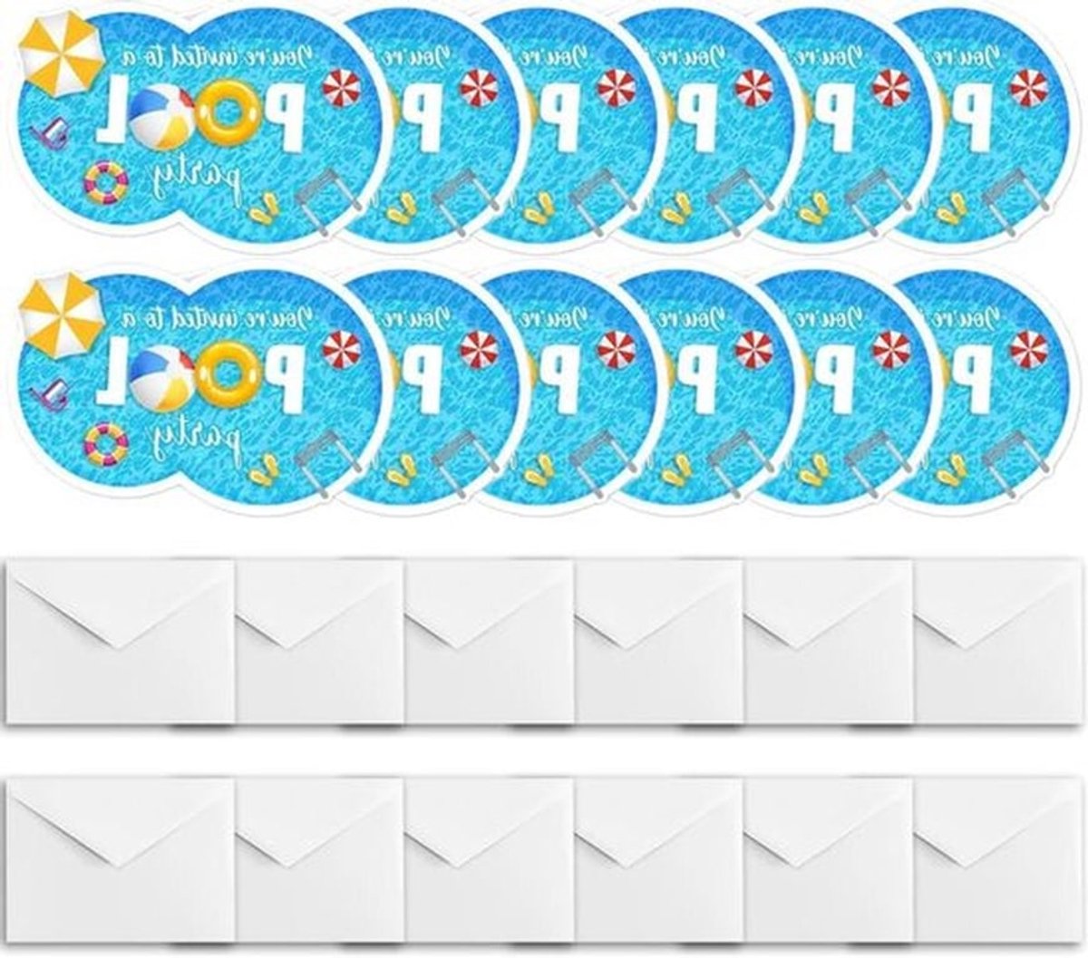 - Verjaardagsuitnodigingen voor Zwembadfeest Kind - Enveloppen - Klaar om te Beschrijven - 12 stuks - Zwemfeest - Geschikt voor kinderfeestjes - Diverse kleuren.