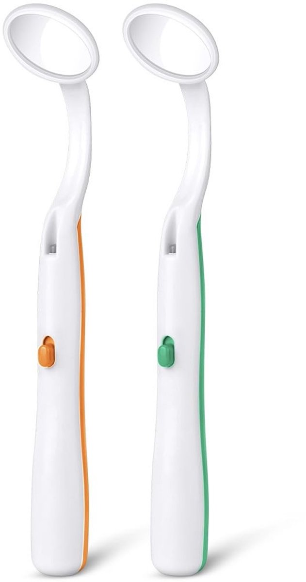 Tandheelkundige Spiegel met LED Verlichting, 2 Stuks, Anti-Fog Mondspiegel, Tandzorg Spiegel, Professionele Tandinspectie Spiegel, Oranje en Groen