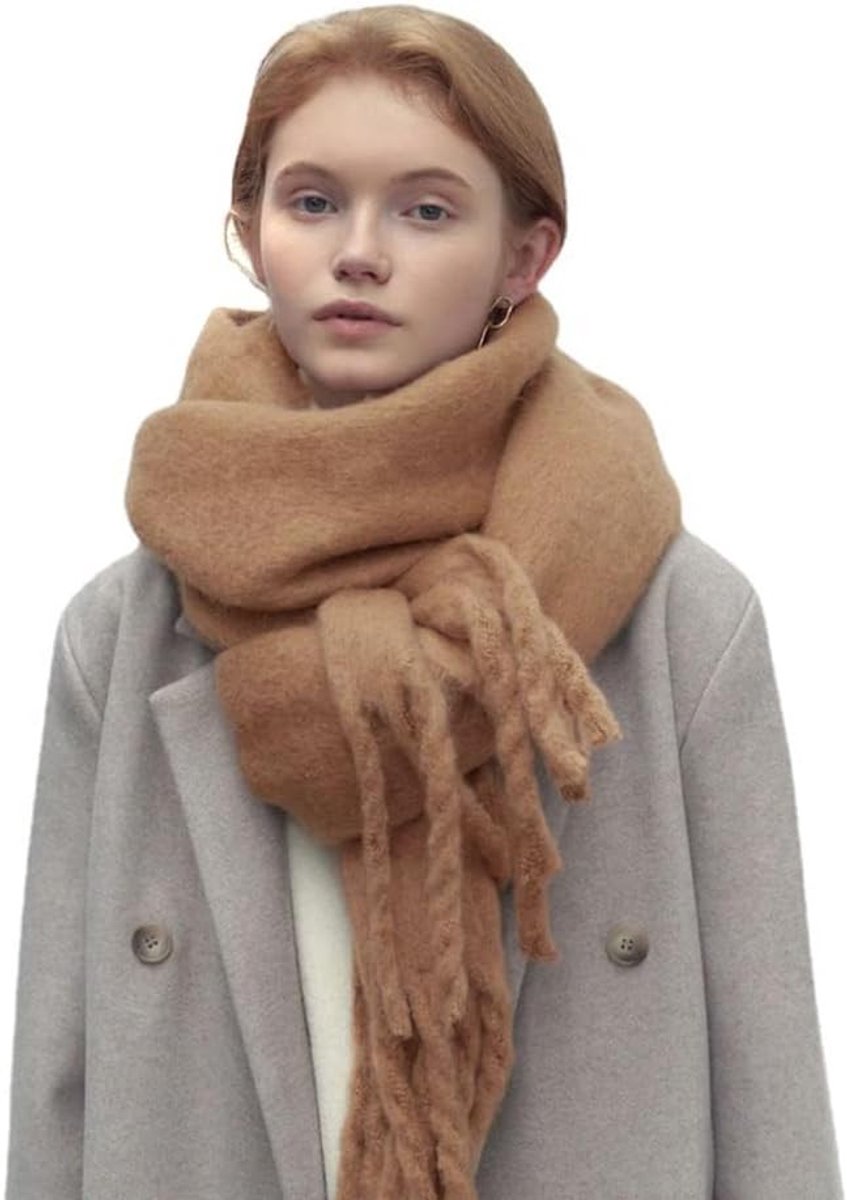 Lange dames sjaal voor de winter met franjes, warme en stijlvolle stola voor herfst en winter, 45 x 230 cm, zwart