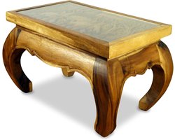 Opium Tafel - Bijzettafel Nachtkastje - Decoratief Gebruik - Handgemaakt Met Carvings - 38x58x41cm - Nature