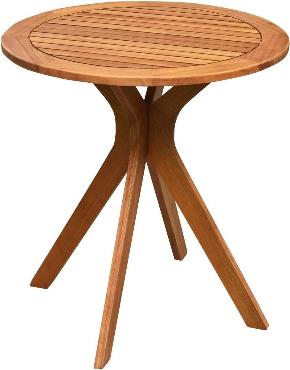 Tuintafel Rond - Balkontafel Houten - Buiten Zitten - Weerbestendig - 70 cm Diameter - Naturel