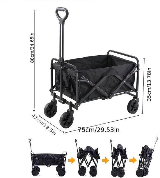 Opvouwbare transportkar voor atletiekuitrusting - Grote capaciteit met 360 graden draaibare terreinwielen - Laadcapaciteit 181,44 kg - zwart| 75x47 cm — afbeelding 4