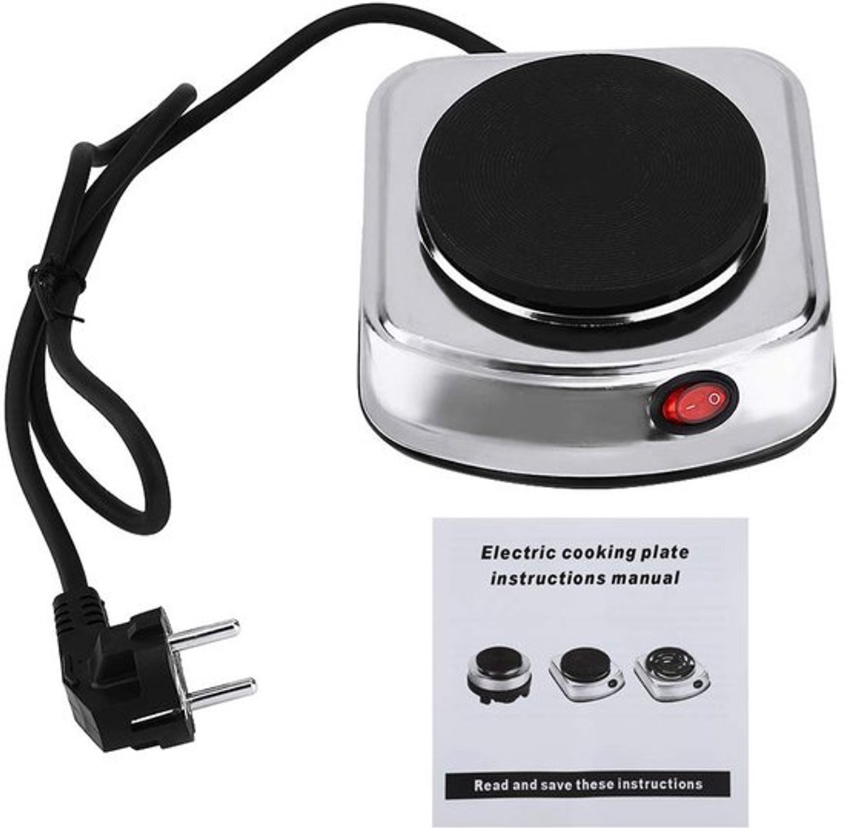 Mini-kooktoestel, 500W elektrisch fornuis, draagbare kleine kookplaat, thuiskeuken, koffiezetapparaat (EU-stekker 220-240V) voor keuken, eigendom, kamperen, reizen