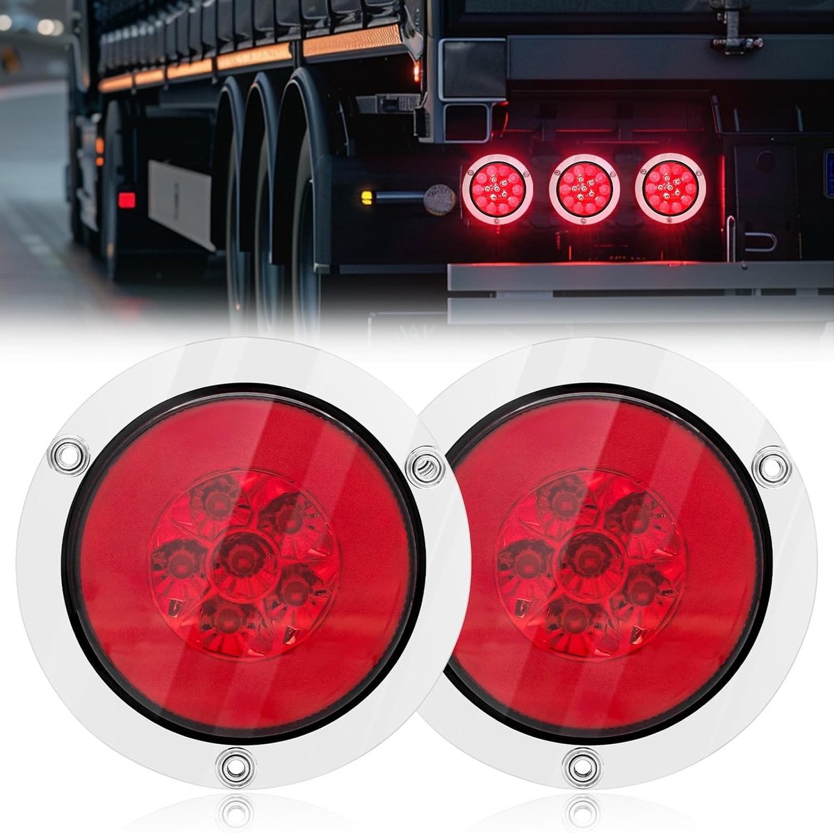 Ronde LED Achterlichten voor Aanhangwagens, 24 LED Remlichten met Chroomaccenten, Ingebouwd Licht voor Truck, RV en Van, Set van 2
