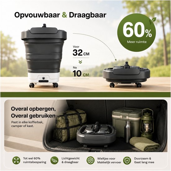Opvouwbare Draagbare Hogedrukreiniger met 12L Watertank van WanderS - Draadloze Hogedrukreiniger met Wielen, 4-in-1 Sproeikop & Elektrische Sproeifunctie - Voor Auto, Tuin, Camping, Huisdieren & Thuis — afbeelding 2