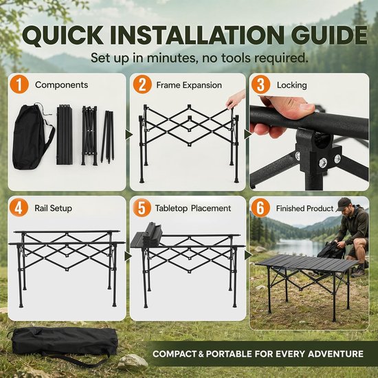 Vouwbare Campingtafel van Koolstofstaal met Tas - Ideaal voor Picknicks, Tuinfeesten en Wandelen, Afmetingen 95 x 56 x 50 cm — afbeelding 4