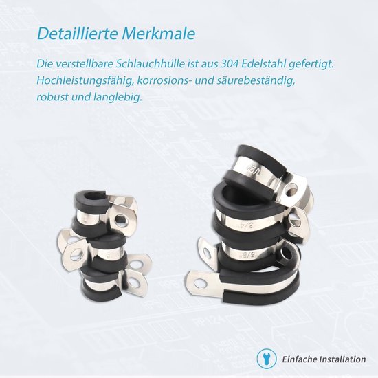 Rubber P-Clips en Slangklemmen Set van 141 Stukken, RVS Klemmen met Rubber Inleg, 7 Maten voor Slangen en Buizen — afbeelding 3