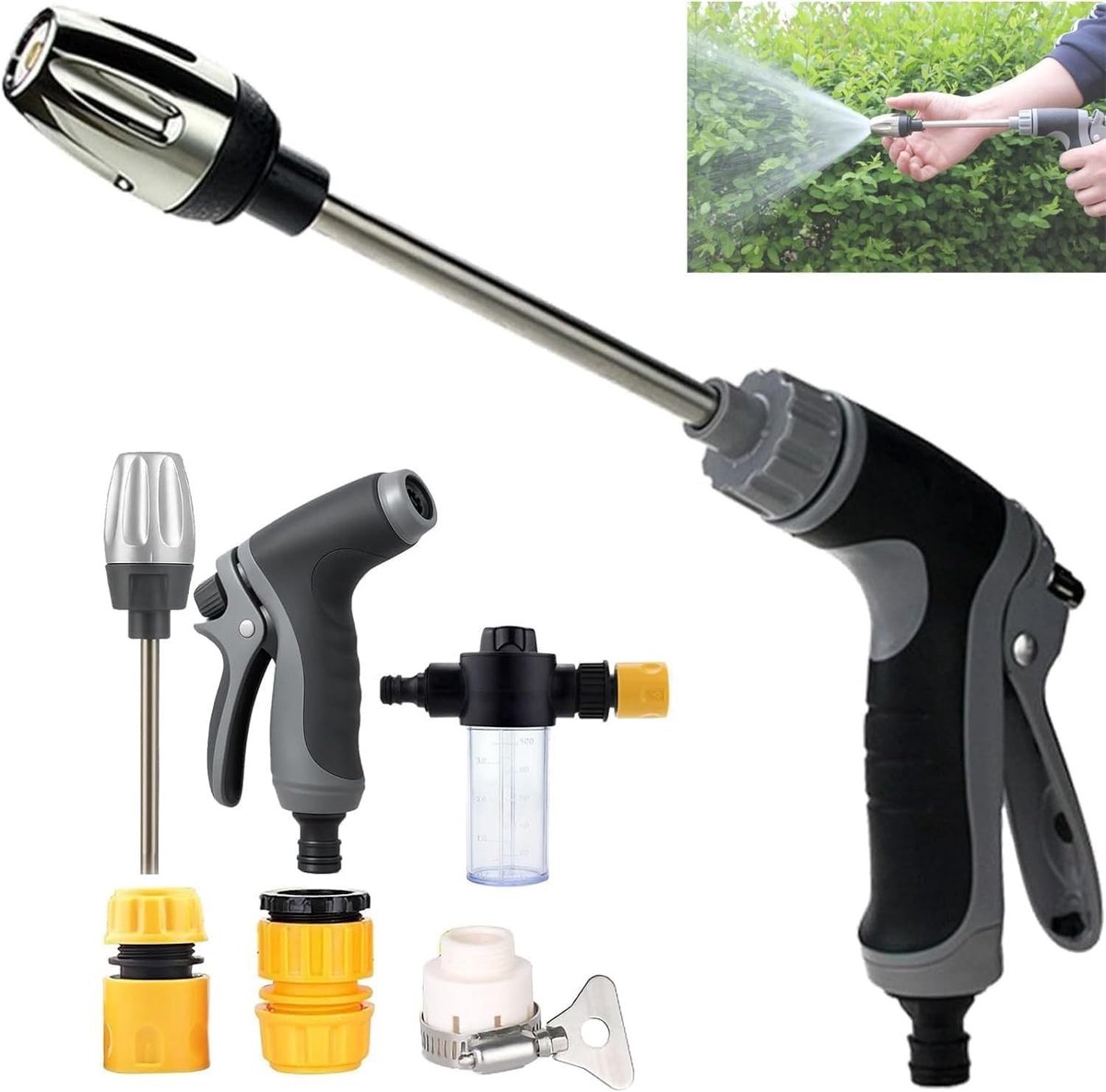 Krachtige hogedrukspuit met draaibare spuit voor tuinslang, ideaal voor auto, tuin en terrasreiniging