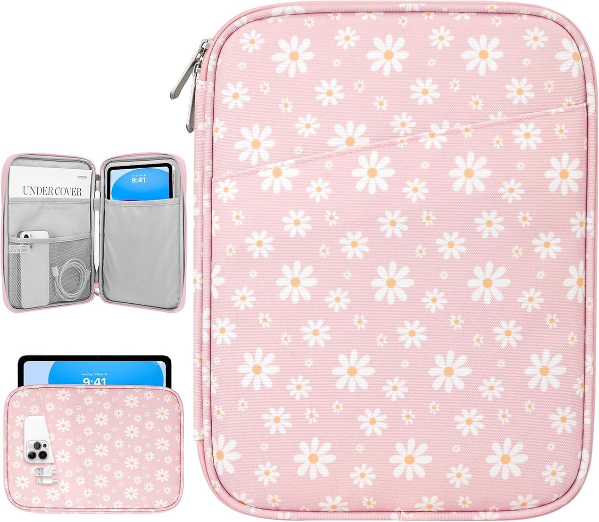 Tablet Sleeve Tas voor 9-11 inch Tablets, Geschikt voor iPad en Galaxy Tab, Roze Witte Bloemenprint