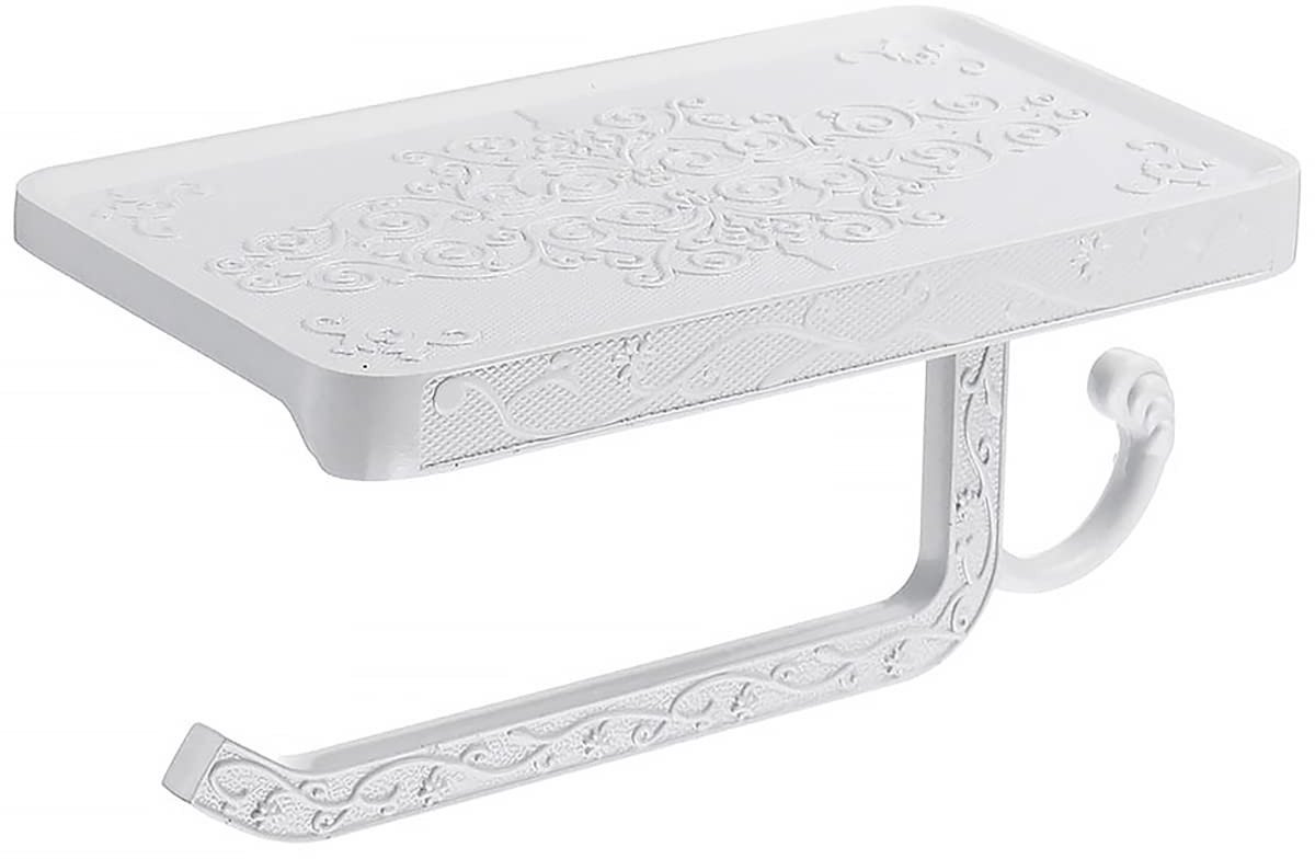 Wandmontage Toiletpapierhouder met Plank - Ruimtebesparende Dispenser voor Keuken en Badkamer, Aluminium, Wit
