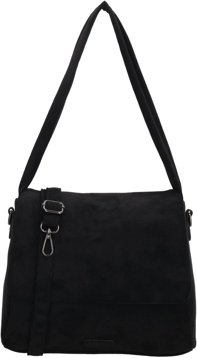Beagles Ako Schoudertas - Faux Suede - Dames Tas - Overslag met Druksluiting - Afneembare Schouderband - Ritssluiting - Crossbody - Zwart