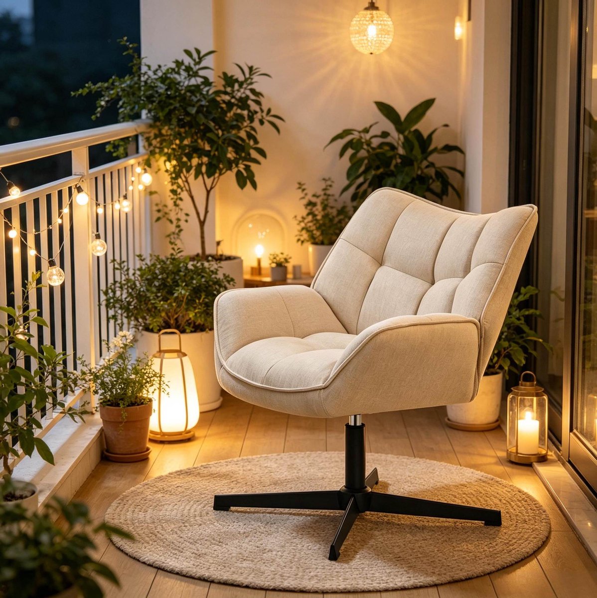 MIVRAY Fauteuil 67 Cm - 360 Graden Draaibare Relaxfauteuil Met Armleuningen - Voor Woonkamer, Slaapkamer En Balkon - Linnen En Metaal - Beige