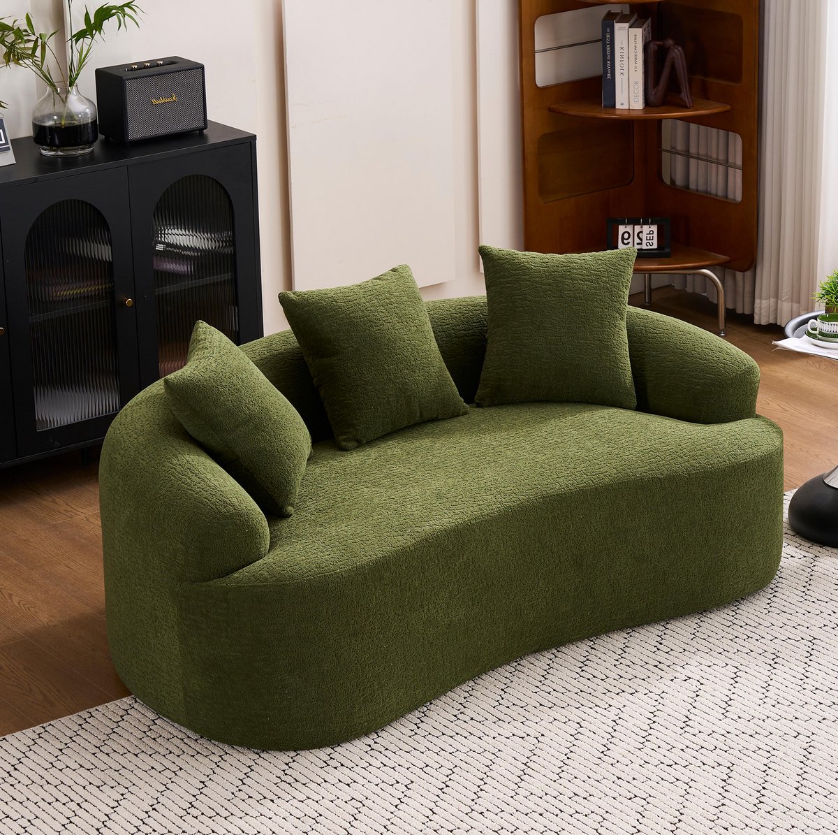MIVRAY Zitbank 153 x 94 x 63 cm - Gebogen 2-Zits Sofa Met 3 Sierkussens - Voor Appartement En Woonkamer - Chenille Groen