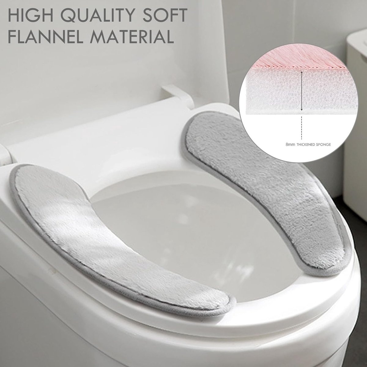 Dikke en warme toiletzitting kussen - wasbaar en herbruikbaar - comfortabele mat voor de winter met dubbele klep en zachte bescherming (grijs)