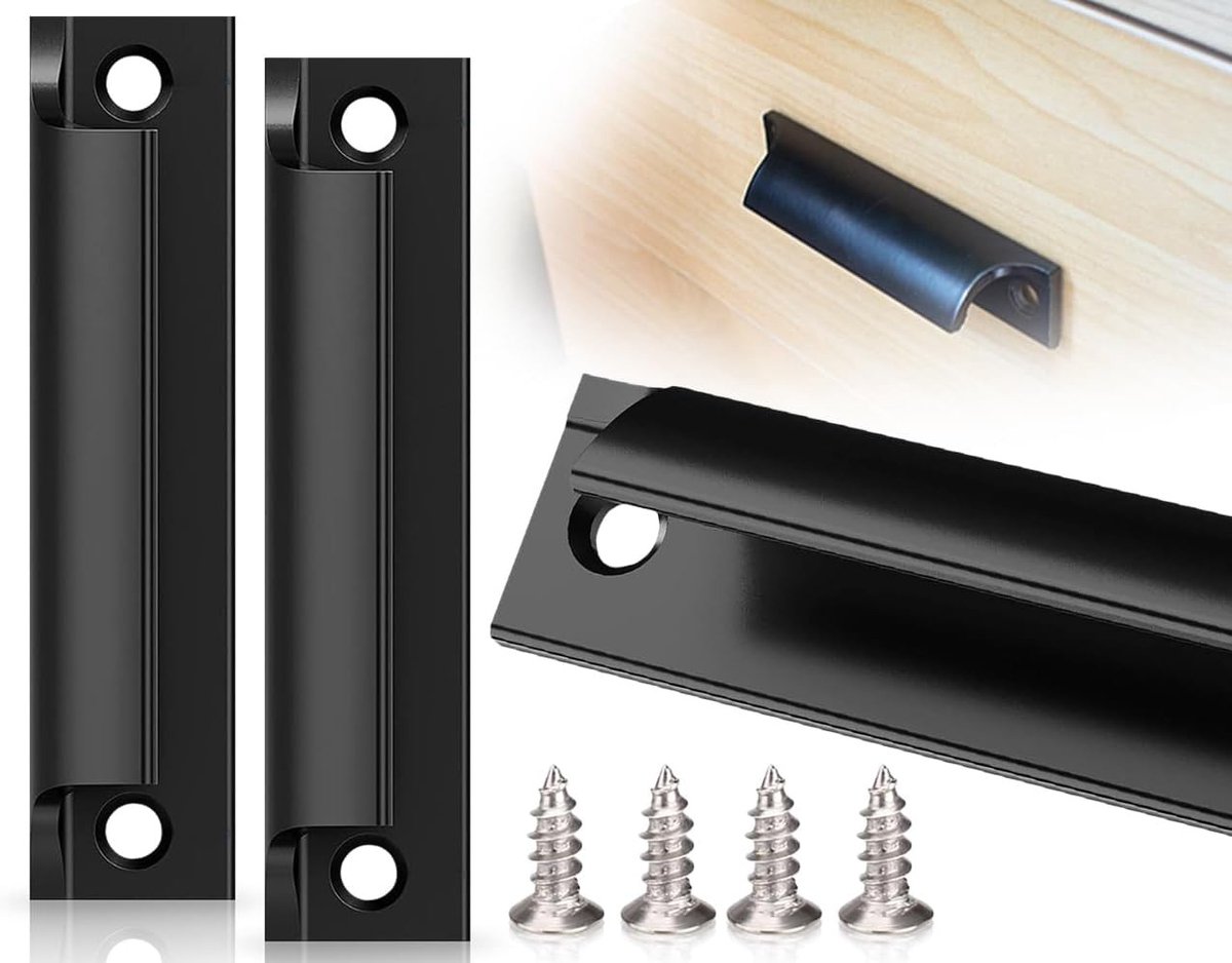 Set van 2 Balkon Deurhandgrepen - Aluminium Handgrepen voor Patio Deuren, Schuifdeuren en Kasten met Schroeven (Zwart)