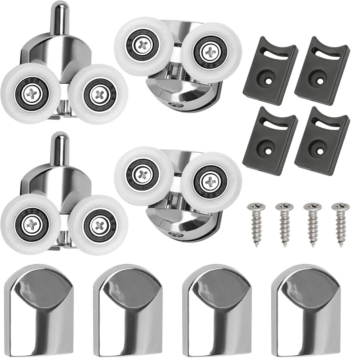 4 stuks 25 mm gebogen douchedeurrollers, stille douchedeurwielen met anti-botsing blok voor 4-6 mm glas, vervangende onderdelen voor badkamer en douchecabine