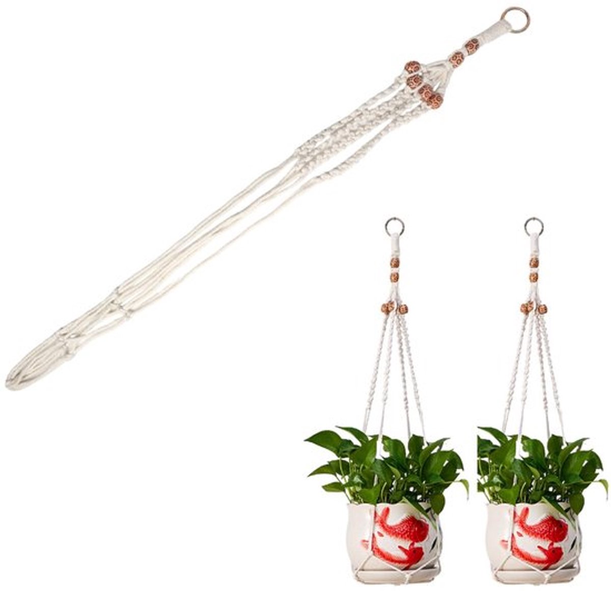 Macrame Hanglamp Bohemian Stijl Katoenen Touw voor Planten en Bloemen, Ideaal voor Binnen en Buiten Balkon Patio Plafond Lengte 85 cm Hangende Potten voor Planten