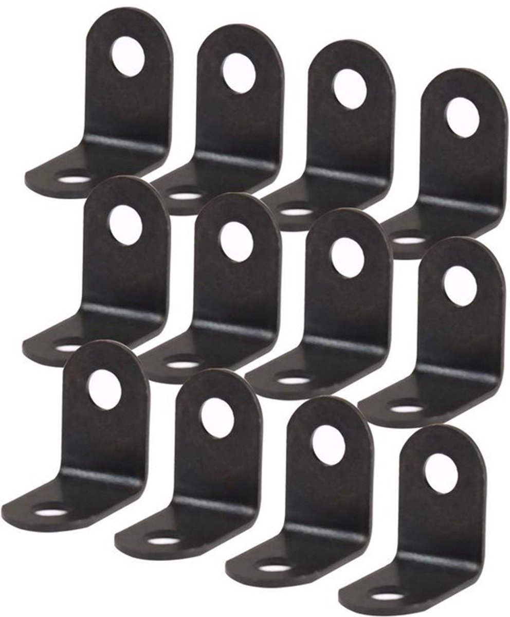 12 Pcs Hoekbeugel Set - Zwarte Metalen L-Shape Platen 12x12mm voor Meubelmontage