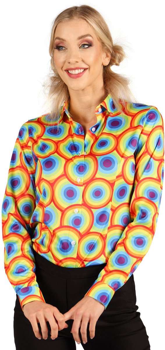 Jaren 70 blouse Rainbow Dots - Carnaval Fasching