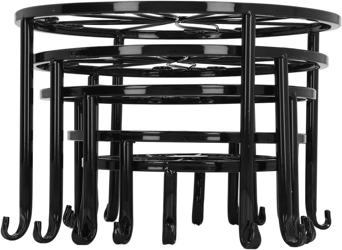 Robuuste Zwarte Ronde Plantstand van Geëmailleerd IJzer voor Binnen en Buiten, Ideaal voor Bloempotten en Plantenhouder