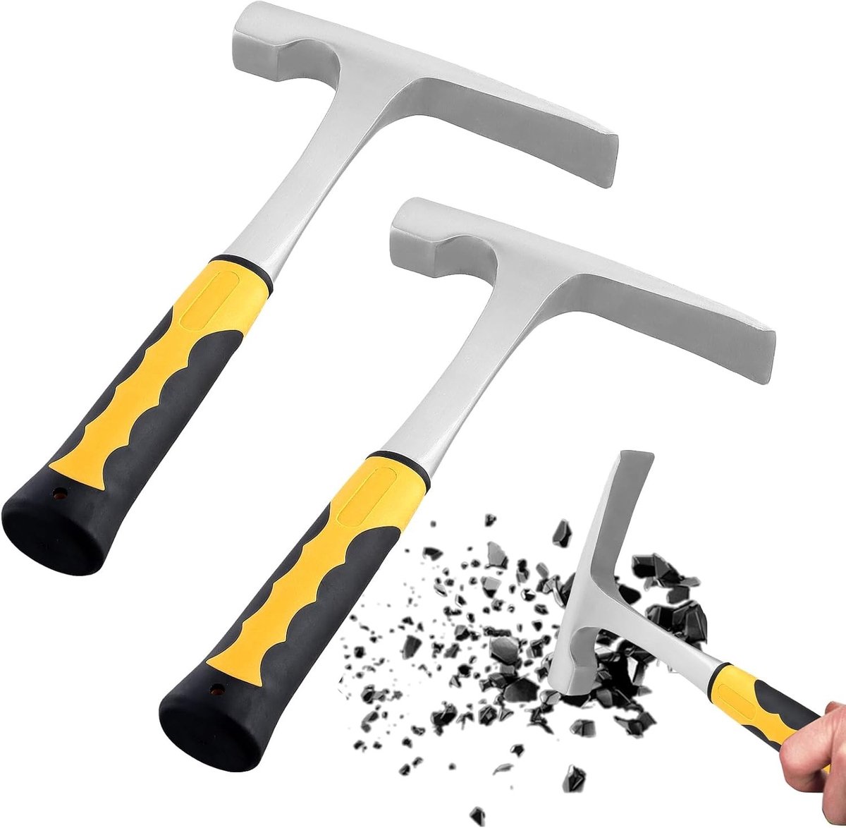 Geologische hamer van koolstofstaal 24 oz met skid-handvat en platte kop, 2-pack, anti-slip grip, ideaal voor geologie en mijnbouw