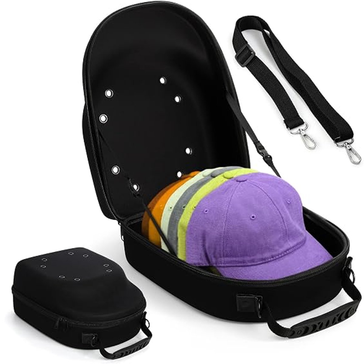 Hoezen Geschikt voor baseballpetten, opbergtassen Geschikt voor pethoezen, reiskoffers Geschikt voor petten met handvatten en schouderbanden, draagbare pettenrekken (Geschikt voor 6 petten), perfect Geschikt voor op reis.