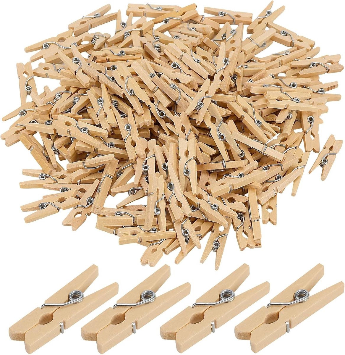 Houten Kledingknijpers, 200 Stuks, 2.5 x 0.3 cm, Ideaal voor Knutselen, Decoratie en Organisatie