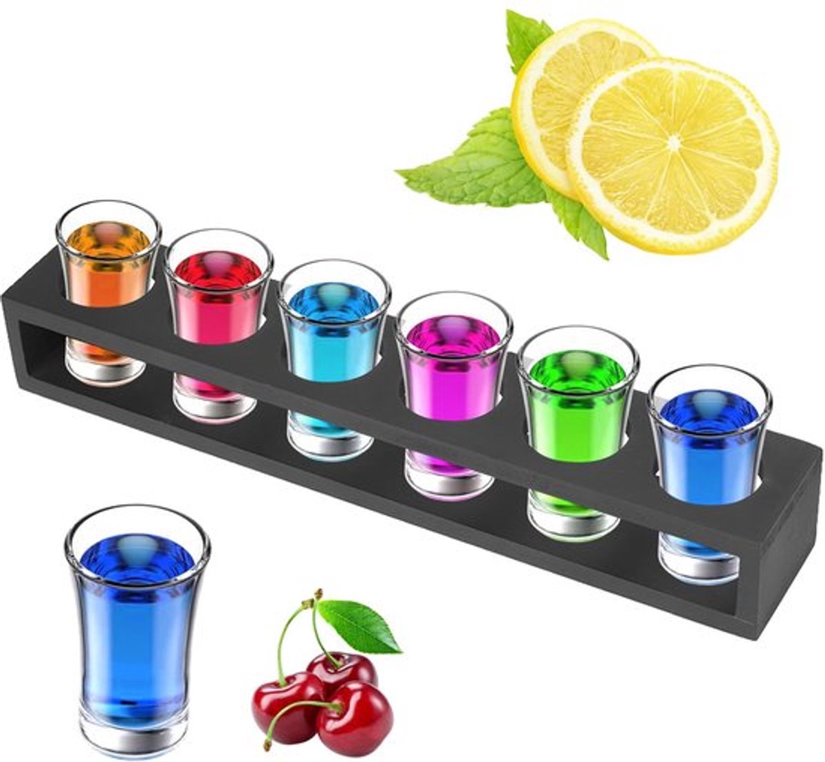 Mini Shot Glazen Houder - Zwart Houten Rack met 6 Gaten - Voor Thuis, Bar en Restaurant