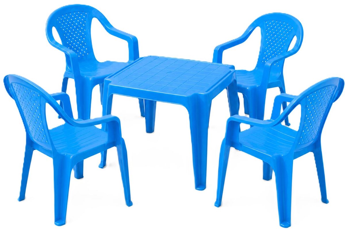 Pro garden kinder tuinset - blauw - kunststof - kindertafel en stoeltje - binnen/buiten