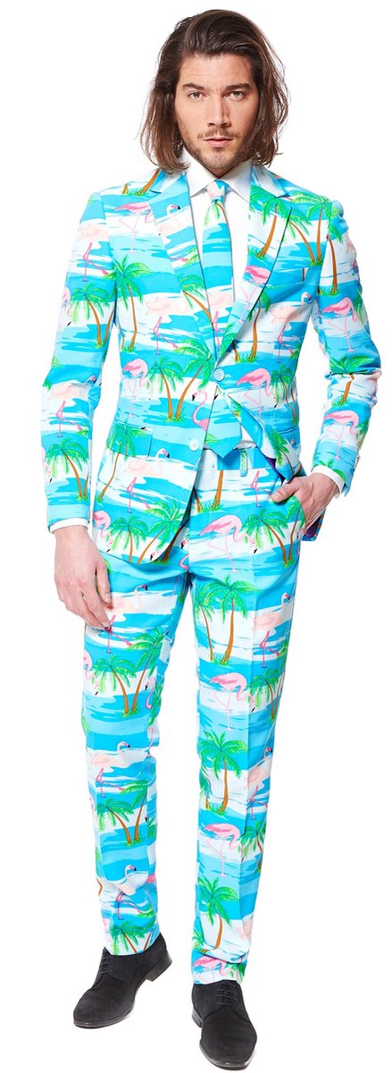 OppoSuits Flaminguy - Heren Carnaval Kostuum - Tropisch Zomers Flamingo - Carnavalskleding - Gekleurd - Maat EU 52