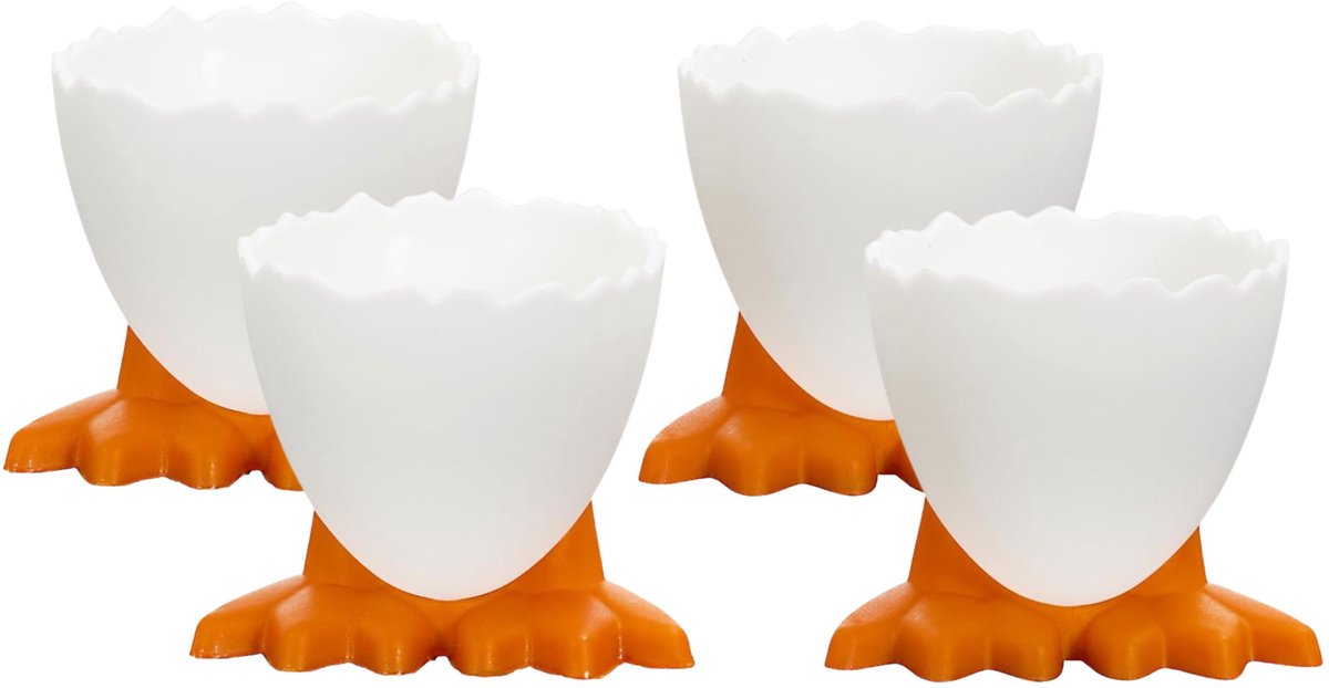 Cook Concept Eierdopje - 4x - kippenpootjes - wit/oranje - pasen - paastafel accessoires